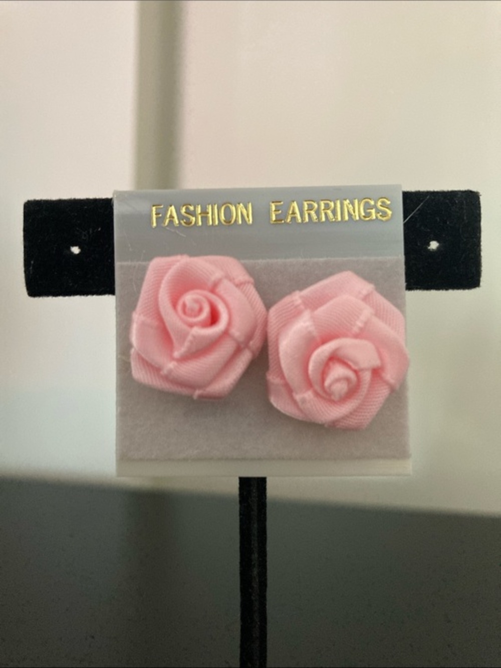 Pink Rose Fabric Stud Earrings